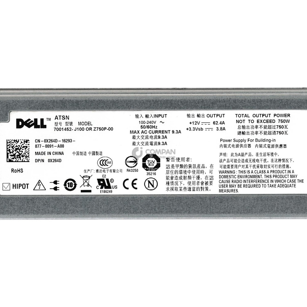 X264D DELL 750W POWER SUPPLY FOR DELL PRECISION R5400 POWEREDGE 2950